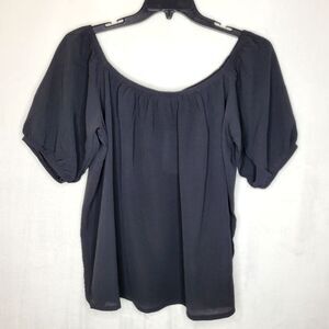 Long Tall Sally Black Puff Sleeve Bardot Top Size 12